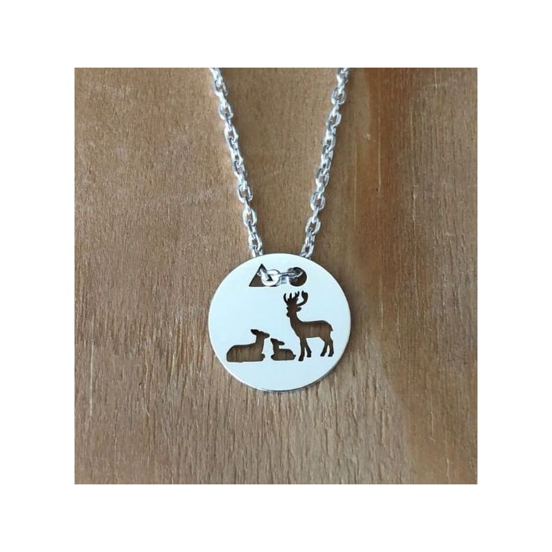 Collier femme argent, créateur CabaneTchanque, Pendentif Cerf famille