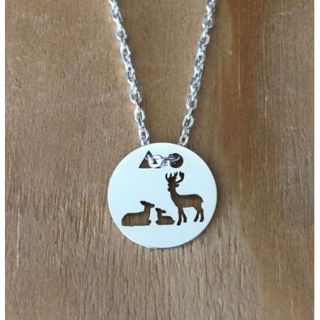 Collier femme argent, créateur CabaneTchanque, Pendentif Cerf famille