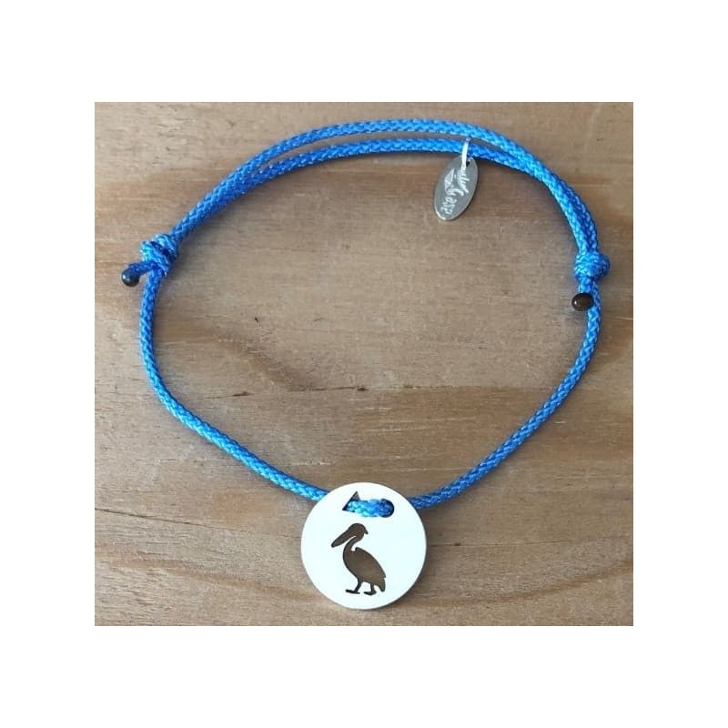 Bracelet femme argent, Token's Pélican, Cordon couleur au choix