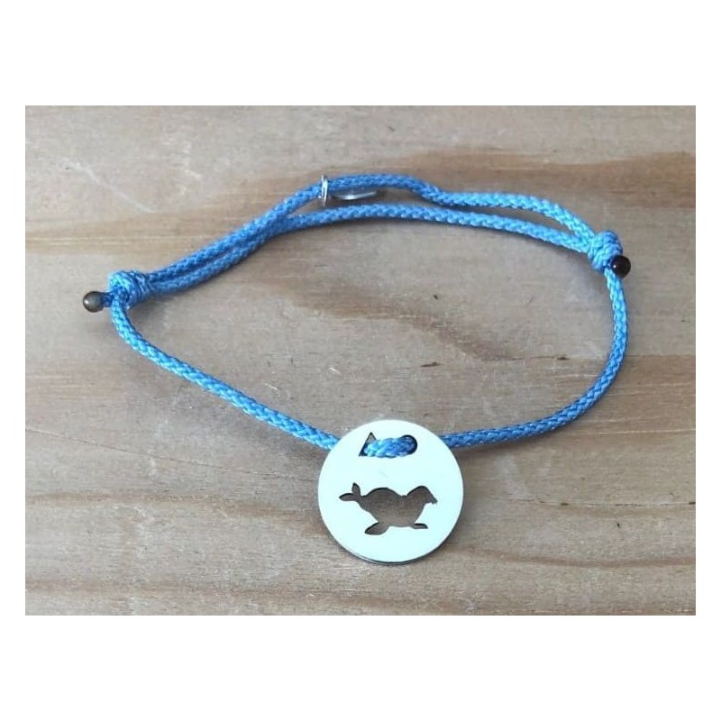 Bracelet femme argent, Token's Otarie, Cordon couleur au choix