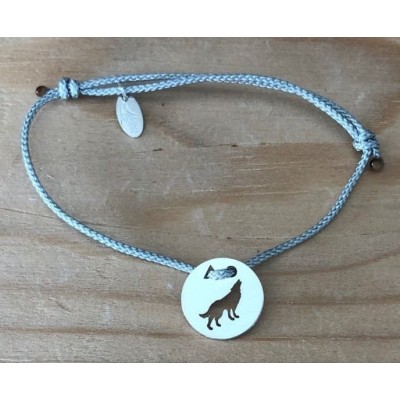 Bracelet femme argent, Token's Loup, Cordon couleur au choix