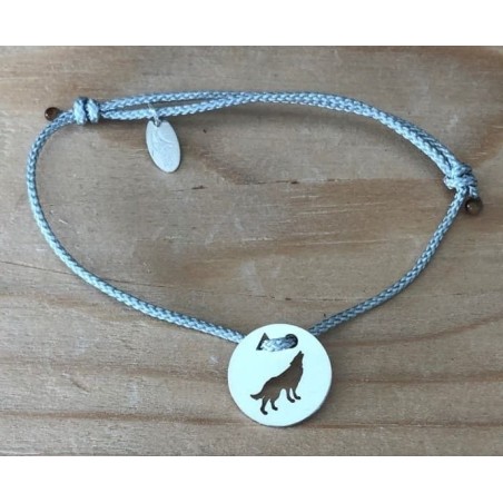Bracelet femme argent, Token's Loup, Cordon couleur au choix Bracelet femme argent, Token's Loup, Cordon couleur au choix