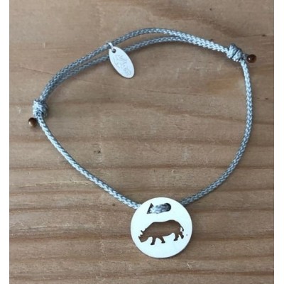 Bracelet femme argent, Token's Hippopotame, Cordon couleur au choix