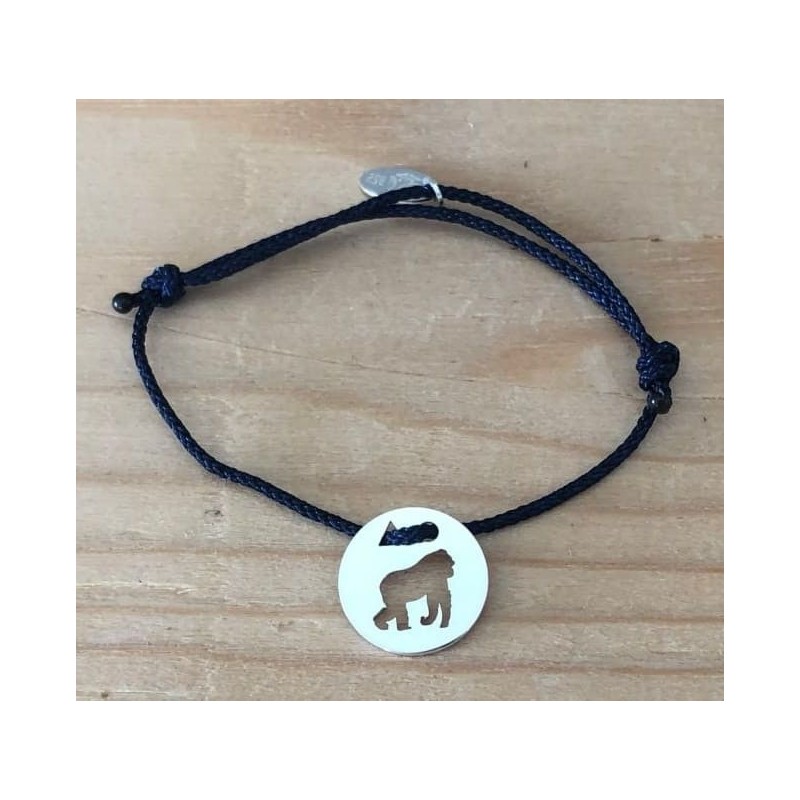 Bracelet femme argent, Token's Gorille, Cordon couleur au choix