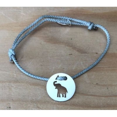 Bracelet femme argent, Token's Eléphanteau, Cordon couleur au choix