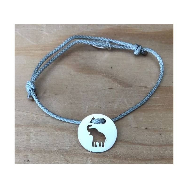 Bracelet femme argent, Token's Eléphanteau, Cordon couleur au choix
