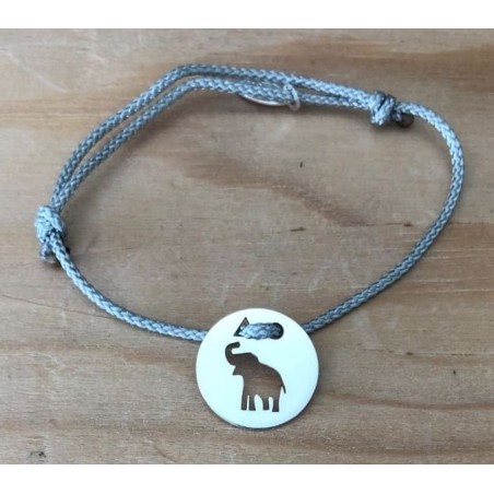 Bracelet femme argent, Token's Eléphanteau, Cordon couleur au choix