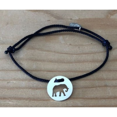 Bracelet femme argent, Token's Eléphant, Cordon couleur au choix