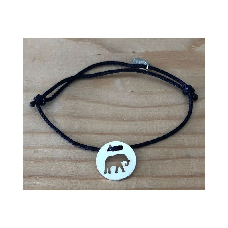 Bracelet femme argent, Token's Eléphant, Cordon couleur au choix