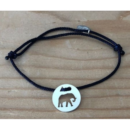 Bracelet femme argent, Token's Eléphant, Cordon couleur au choix Bracelet femme argent, Token's Eléphant, Cordon couleur au choix