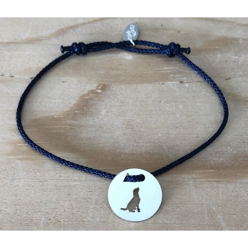 Bracelet femme argent, Token's Chien assis, Cordon couleur au choix