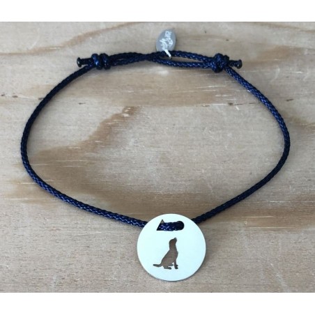 Bracelet femme argent, Token's Chien assis, Cordon couleur au choix Bracelet femme argent, Token's Chien assis, Cordon couleur au choix
