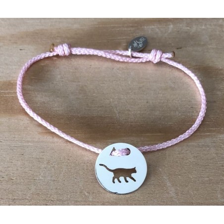 Bracelet femme argent, Token's Chat debout, Cordon couleur au choix Bracelet femme argent, Token's Chat debout, Cordon couleur au choix