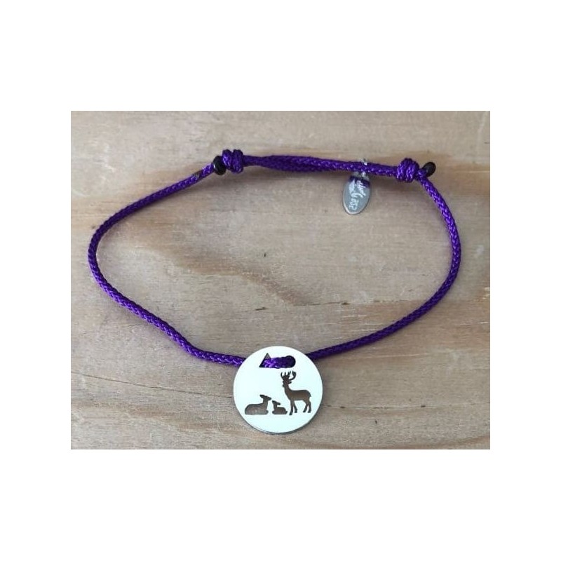 Bracelet femme argent, Token's Cerf famille, Cordon couleur au choix