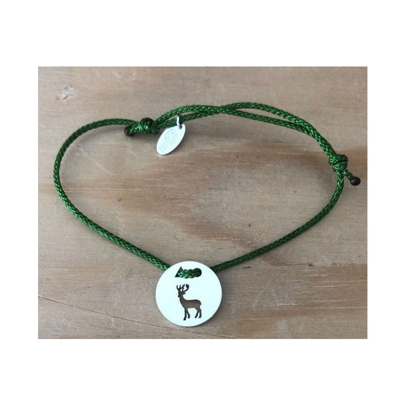 Bracelet femme argent, Token's Cerf, Cordon couleur au choix
