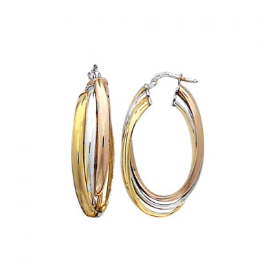 Créoles femme argent, 3 anneaux tricolores - Lyn&Or Bijoux
