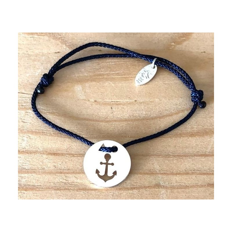 Bracelet femme argent, Token's Ancre, Cordon couleur au choix