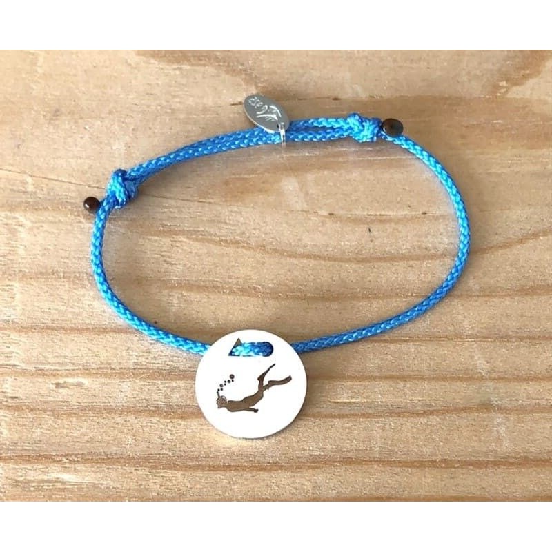 Bracelet femme argent, Token's Plongeur, Cordon couleur au choix