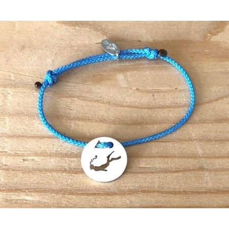 Bracelet femme argent, Token's Plongeur, Cordon couleur au choix
