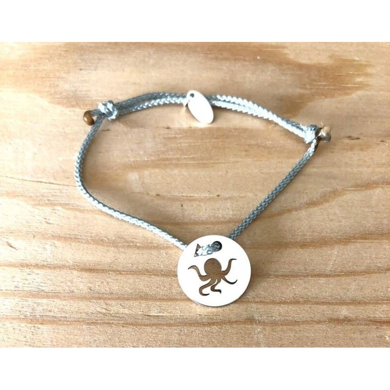 Bracelet femme argent, Token's Poulpe, Cordon couleur au choix