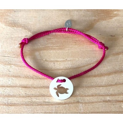 Bracelet femme argent, Token's Tortue, Cordon couleur au choix