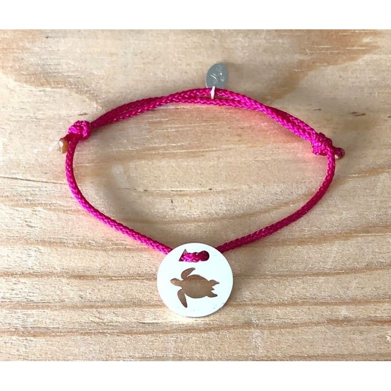 Bracelet femme argent, Token's Tortue, Cordon couleur au choix