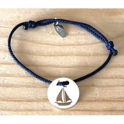 Bracelet femme argent, Token's Voilier, Cordon couleur au choix