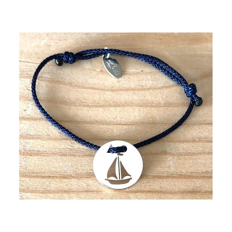 Bracelet femme argent, Token's Voilier, Cordon couleur au choix