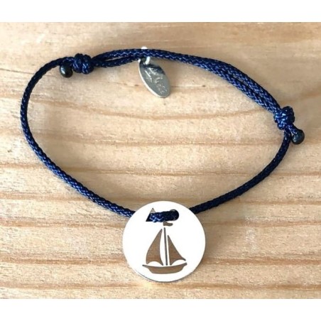 Bracelet femme argent, Token's Voilier, Cordon couleur au choix