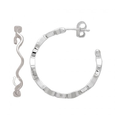 Créoles femme en argent 925, fil ondulé 45 mm - bijouterie Lyn&Or