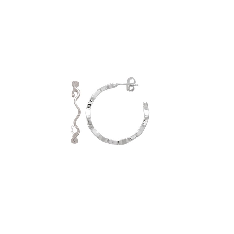 Créoles femme en argent 925, fil ondulé 30 mm