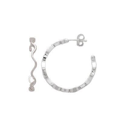 Créoles femme en argent 925, fil ondulé 30 mm