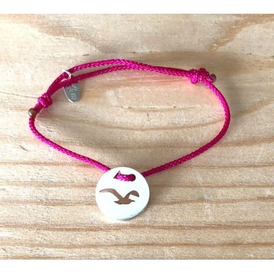 Bracelet femme argent, Token's Mouette en vol, Cordon couleur au choix