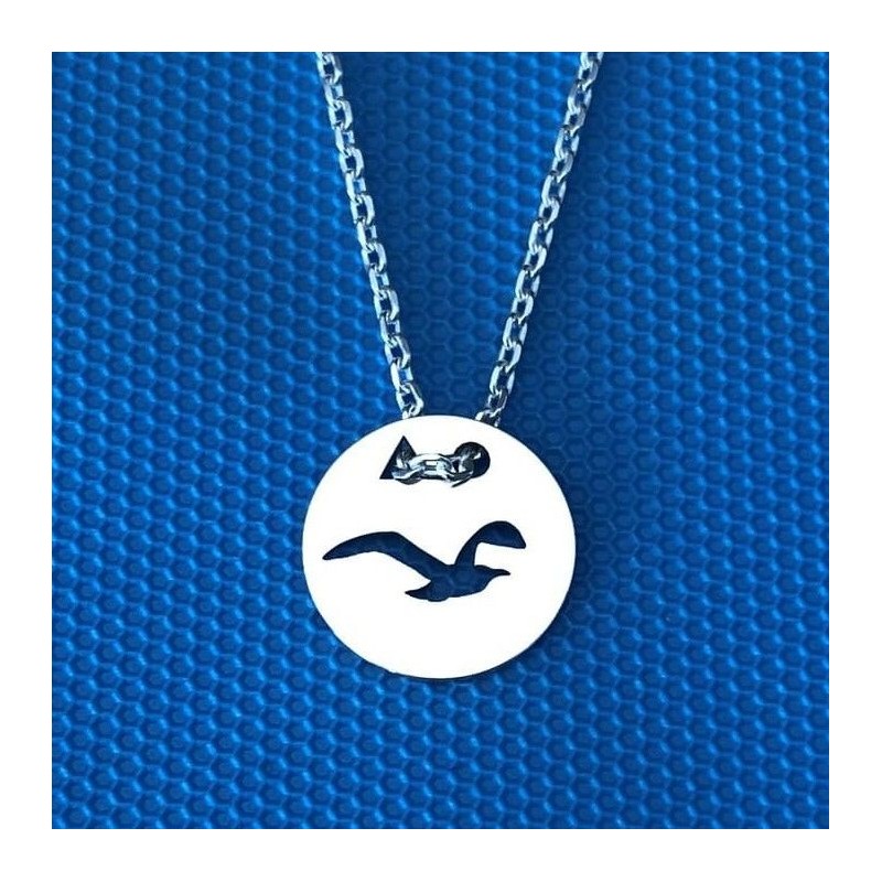 Collier femme argent, créateur CabaneTchanque, Pendentif Mouette en vol
