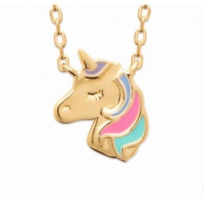 Bijou licorne pour enfant en plaqué or et émail - pendentif tete de licorne