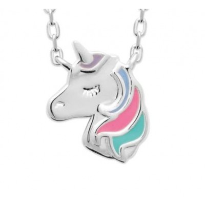 Bijou licorne pour enfant en argent et émail - pendentif tete de licorne