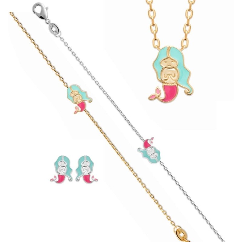 Ensemble de bijoux de sirène pour les petites filles, princesse sirène  collier extensible bracelet boucles d’oreilles bague, enfants faire  semblant et