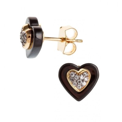 Boucles d'oreille femme, coeur noir en céramique & plaqué or - Vila - Lyn&Or Bijoux