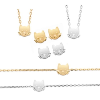 Bijoux enfant, bracelet, collier et boucles d'oreilles chat - Lyn&Or Bijoux