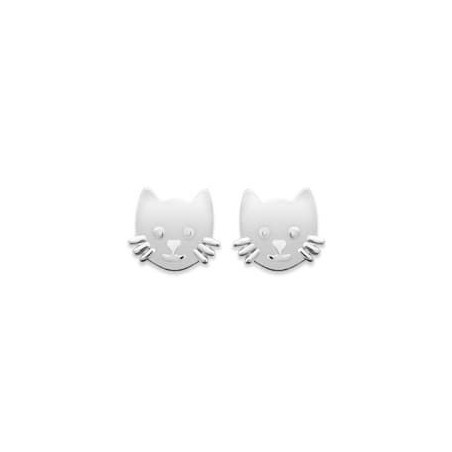 Bijou chat pour enfant en argent 925 rhodié - boucles d'oreille