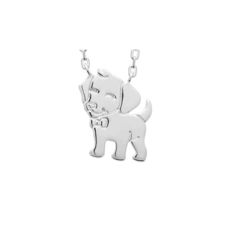Bijou chien pour enfant en argent rhodié - pendentif et collier