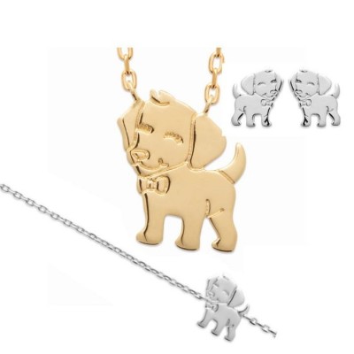 Bijoux enfant, bracelet, collier et boucles d'oreilles chien - Lyn&Or Bijoux