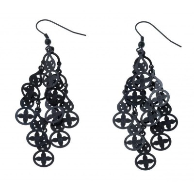 Boucles d'oreille pendantes pour femme en acier noir - Hélice - Lyn&Or Bijoux