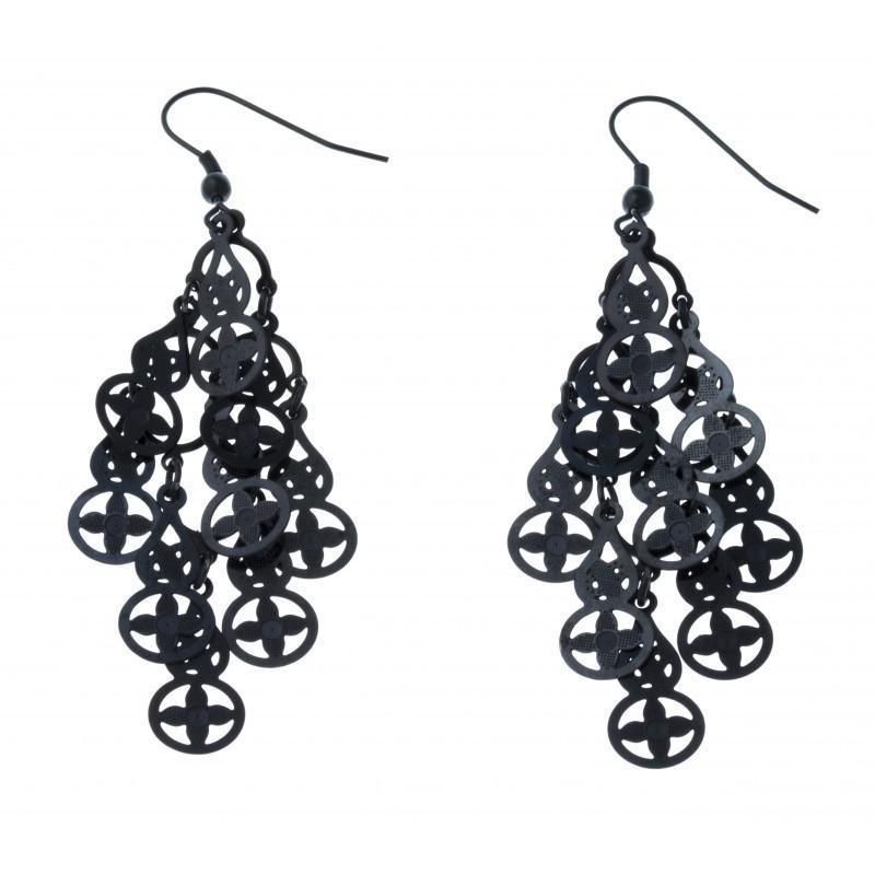 boucle d'oreille acier noir fantaisie pour femme, Hélice boucle d'oreille acier noir fantaisie pour femme, Hélice