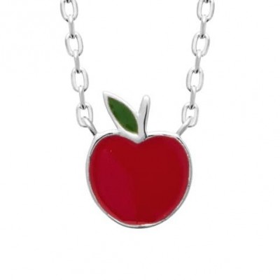 Bijou pomme rouge pour enfant en argent et émail - pendentif et collier