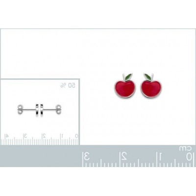 boucles d'oreilles puces en forme de pomme, argent rhodié pour enfant