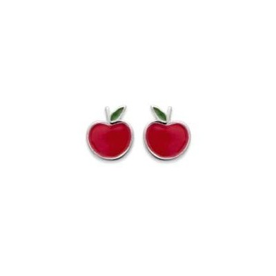 Bijou pomme rouge pour enfant en argent et émail - boucles d'oreilles