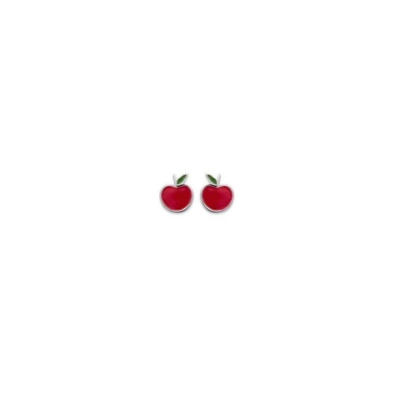 Bijou pomme rouge pour enfant en argent et émail - boucles d'oreilles