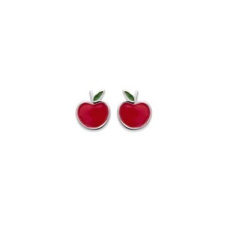 Bijou pomme rouge pour enfant en argent et émail - boucles d'oreilles