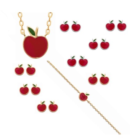 Bijoux enfant, bracelet, collier et boucles d'oreilles pomme rouge - Lyn&Or Bijoux